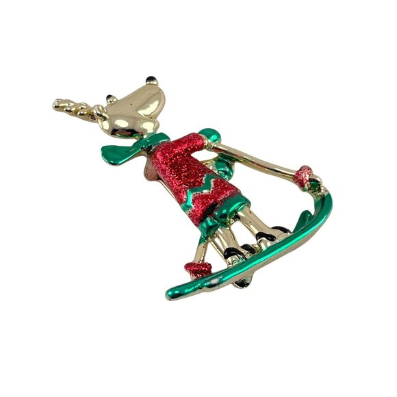 Vintage AJC Enamel Christmas Reindeer Ski Brooch Pin 2'' - Picture 7 of 8